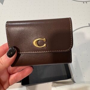 Coach Dark Brown Card Holder with Gold Zipper